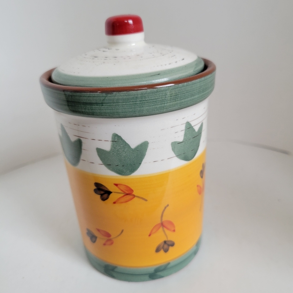 Folk Art Small Ceramic Canister Jar
